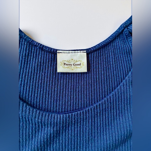 Pretty Good Royal Blue Short Sleeve Mixed Media Top - Picture 2 of 4